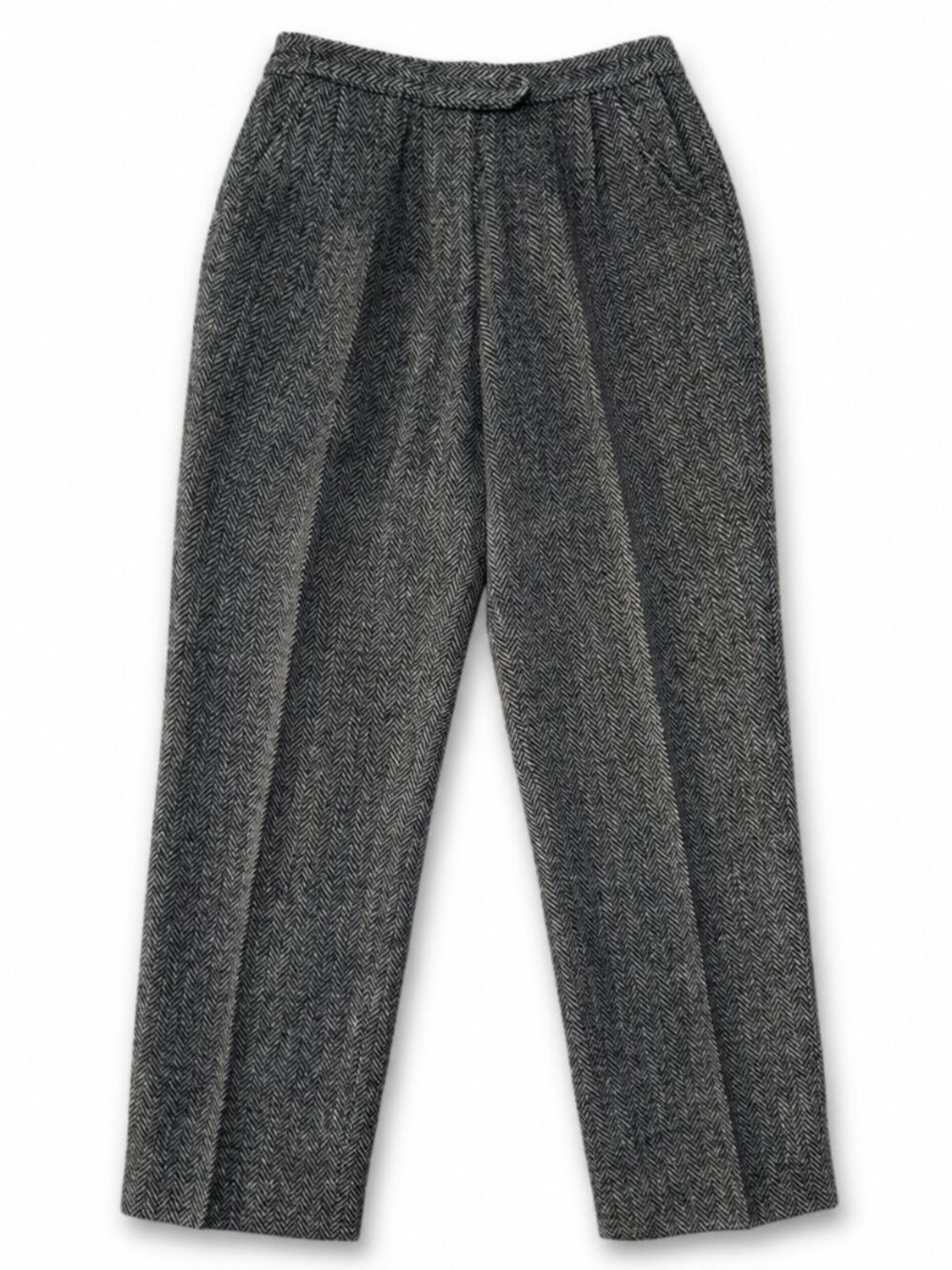 Domino 100% Pure Wool Gray Herringbone Pleated Lined Trousers Womens 6